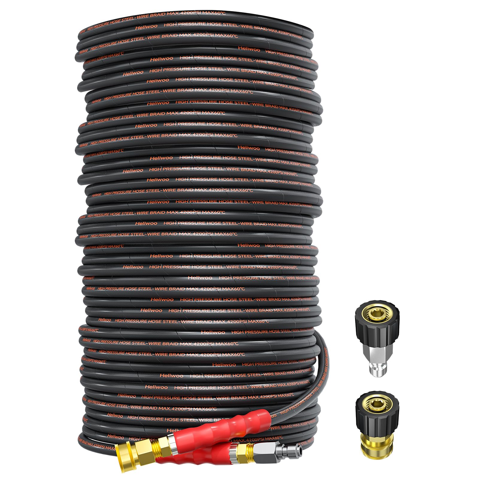 200FT Pressure Washer Hose 4200PSI Steel Wire Braided Quick Connect