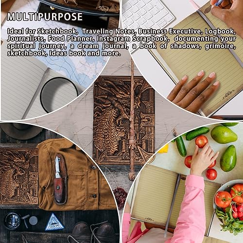 Miniatura 8 de DND Journal - Agenda personal de fantasía con cubierta de cuero en relieve de dragón vintage 3D, cuaderno A5 de 192 páginas, gran cuaderno de