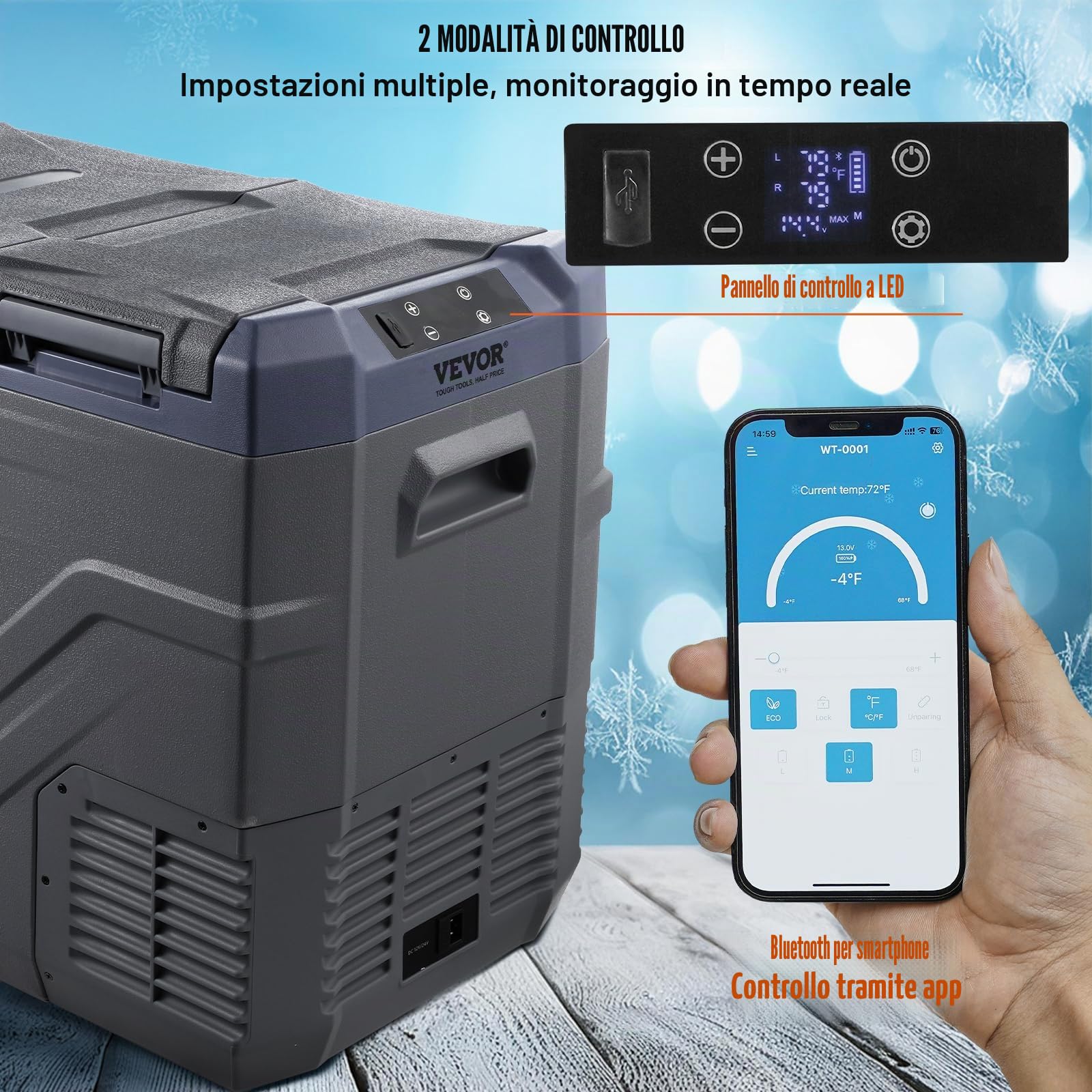 VEVOR Frigorifero per Auto Congelatore Portatile Doppia Zona 40 L 12 Volt -20~20℃ Compressore 12/24V CC 100-240V CA