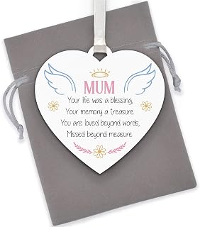 Angel Wings Memorial Plaque Sign - Personalised Mum Nanny Auntie Wife Sister Daughter Memorial - Remembrance Heart Gifts - Memorial Hanging Heart - Sympathy Gift - With Grey Bag