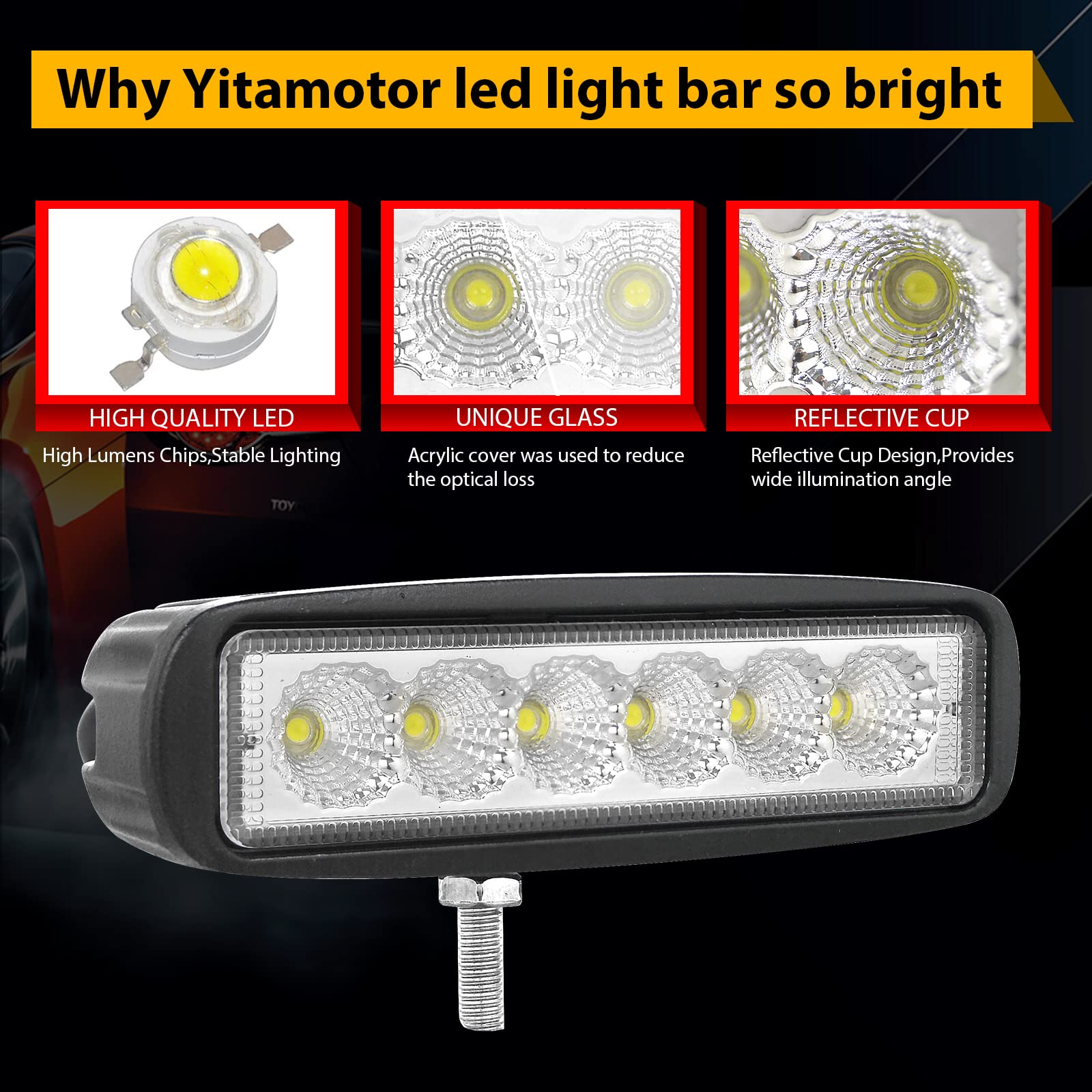 RIGIDON Listwa oświetleniowa LED, 15 cm, wiązka powodziowa 18 W, 12 V, 24 V, lampa do samochodu, terenowego, łodzi, ciężarówki, 4 x 4 SUV, ATV, ciągników, koparek, 6000 K, biała, lampa przeciwmgielna,