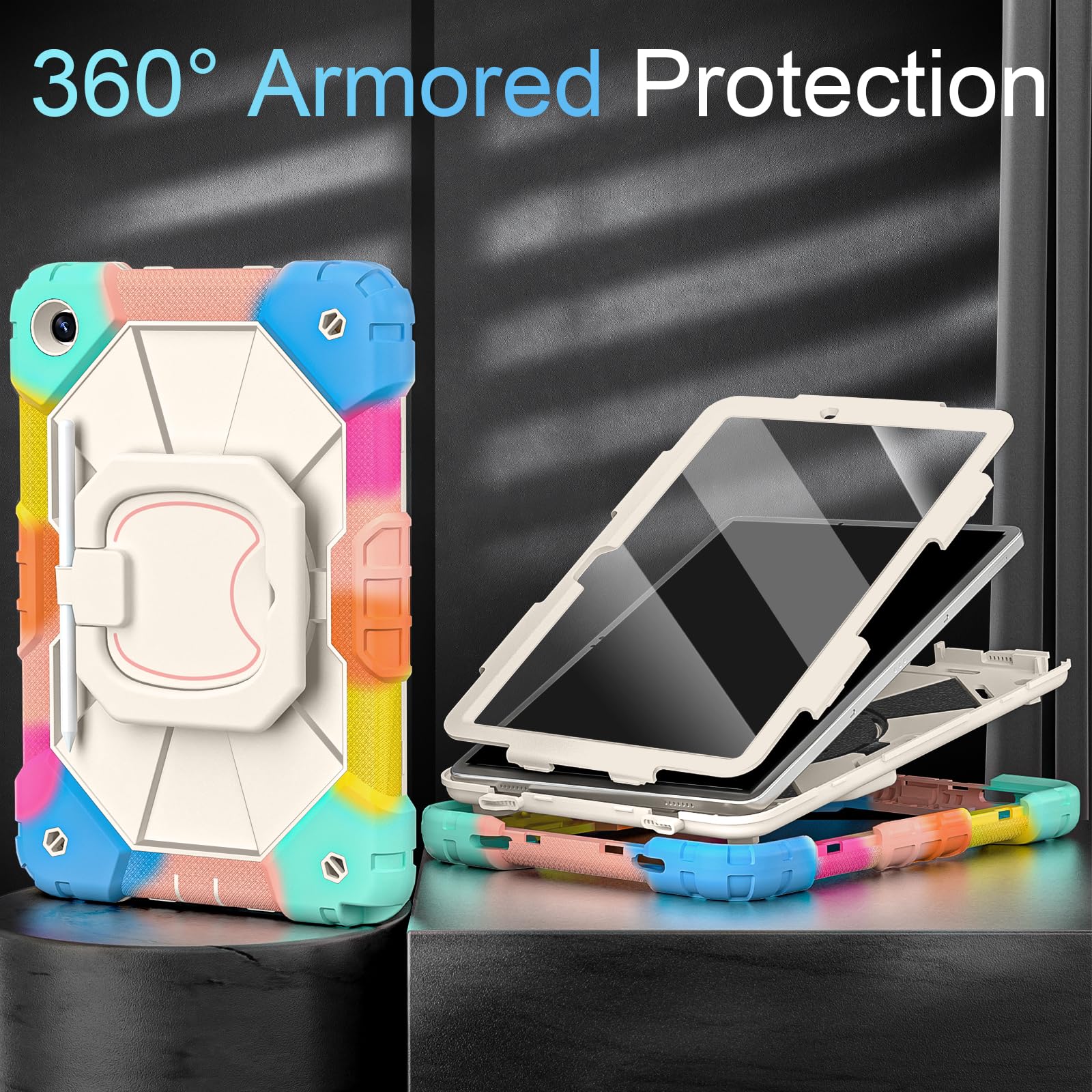 Auizotl Custodia per Samsung Galaxy Tab A9+/ A9 Plus 11" 2023 (SM-X210/X216/X218) con pellicola proteggi schermo/supporto rotante a 360, custodia antiurto di grado militare per Galaxy Tab A9 Plus