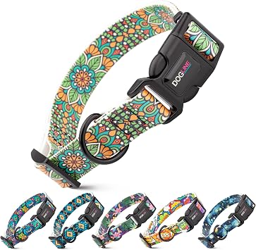 DOGLINE Biothane Waterproof Quick Release Dog Collars - Strong Collar, Odor-Proof, Easy to Care, Fits Dog Collars for Medium Dogs Green Mandala, 3/4" W by 12-19" L