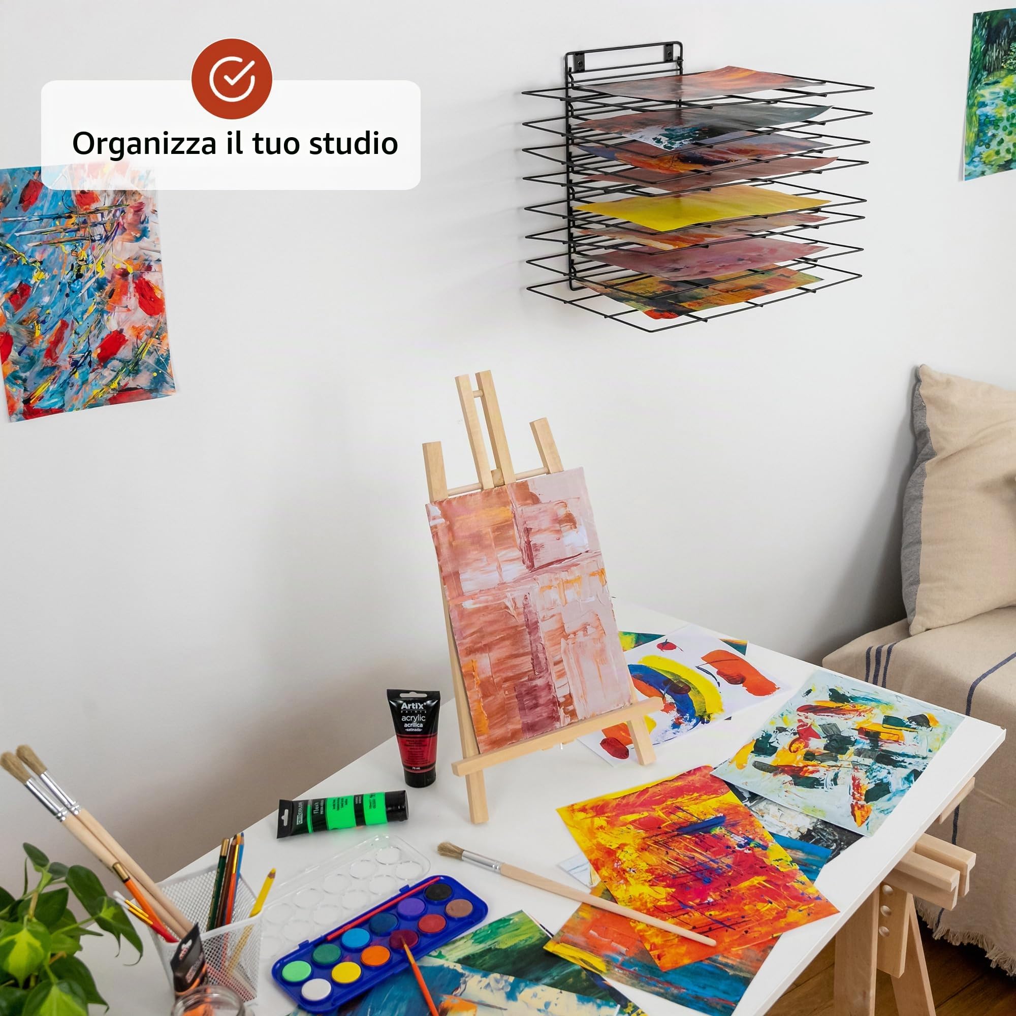 Stendino Artistico Per L'aula | Piccolo Stendibiancheria Appendibile | 8 Ripiani Rimovibili | Portaoggetti Per Quadri Su Tela | Per Pittura Con Viti | Stendino Per L’arte, Disegni E Altro