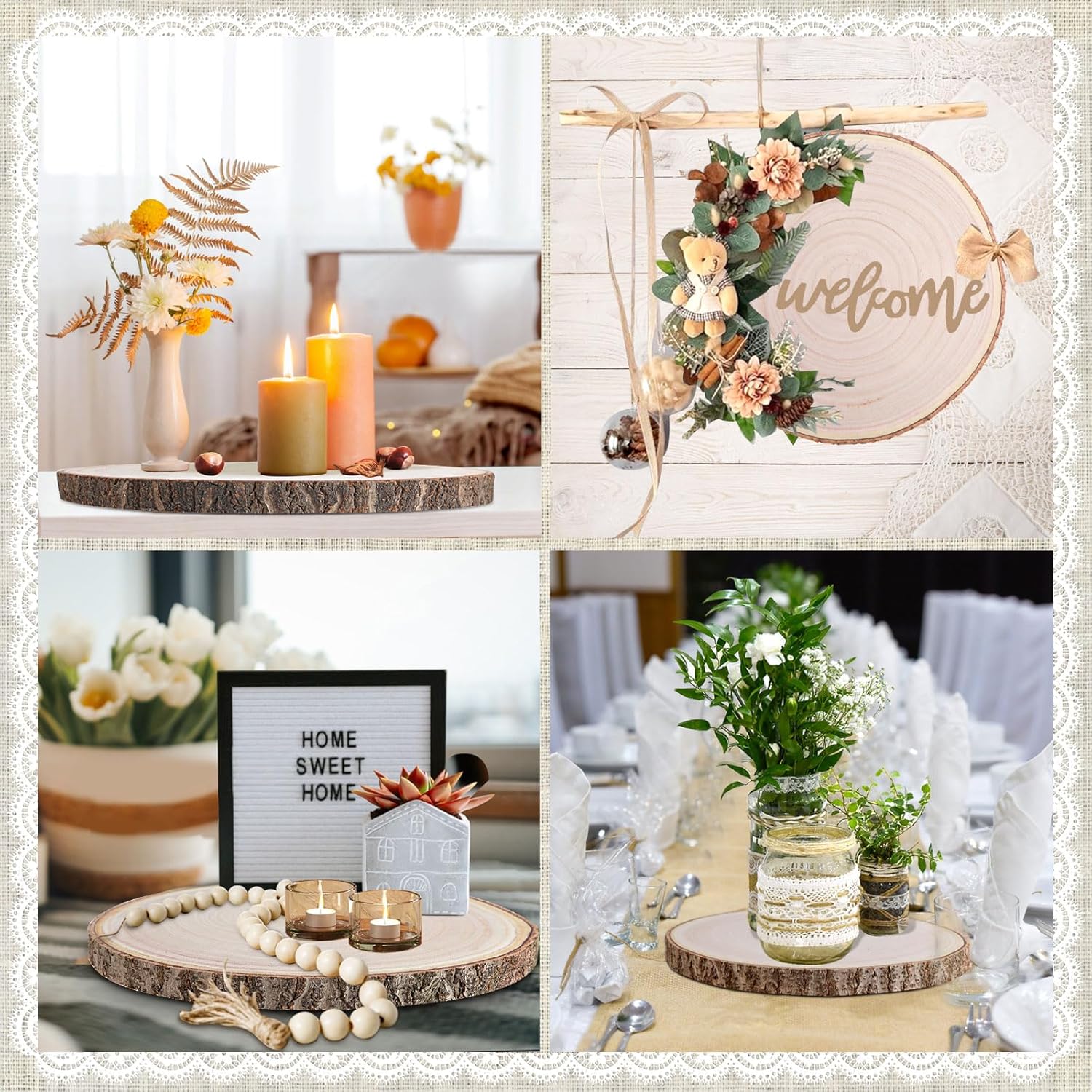 8 Pcs Wood Slices 9-10 Inches Natural Wood Rounds,Unfinished Centerpieces for Tables,Round Wooden Discs,Wooden Slices for Centerpieces/Crafts,Baby Shower,WeddingTable Decor, Forest Decor