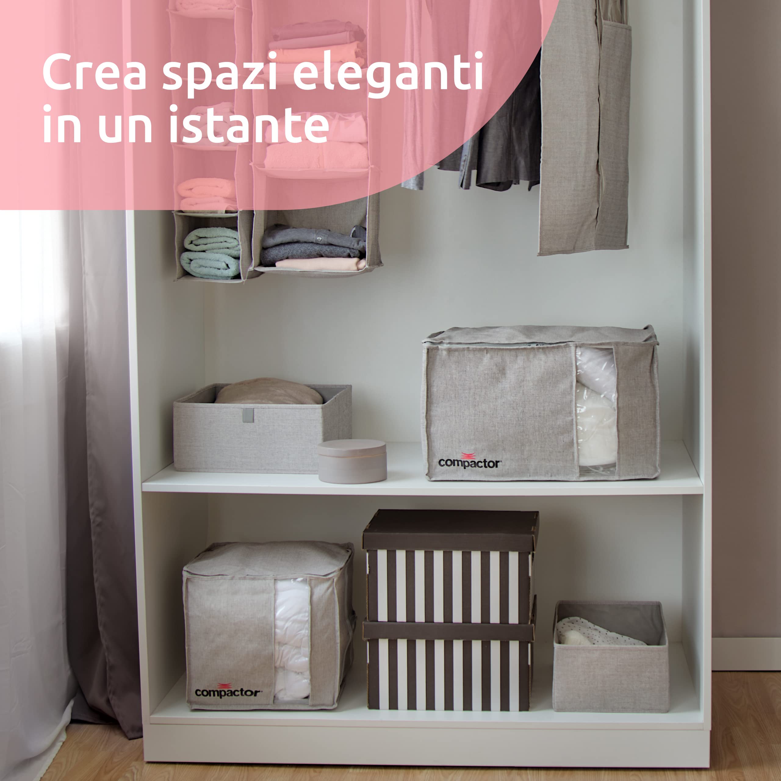 Compactor Cesto Organizer XL OXFORD in Tessuto Oxford e Cartone, Grigio
