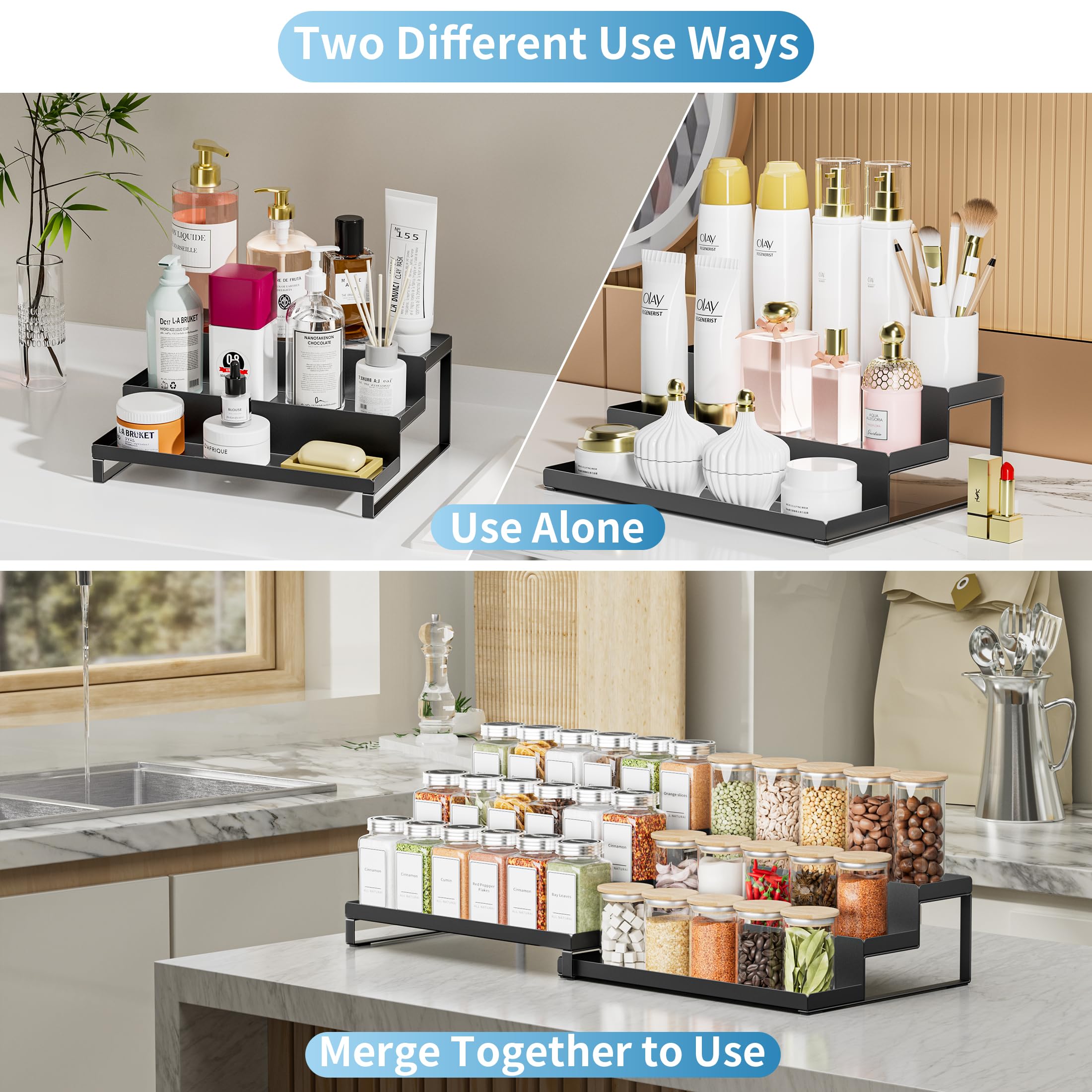Especieros para Cocina Expandible de 3 Niveles, Organizador Especias, Organizador Especias Cocina, Estante de Encimera, Estante para Especias para Despensa, Armario, Organización de Encimera
