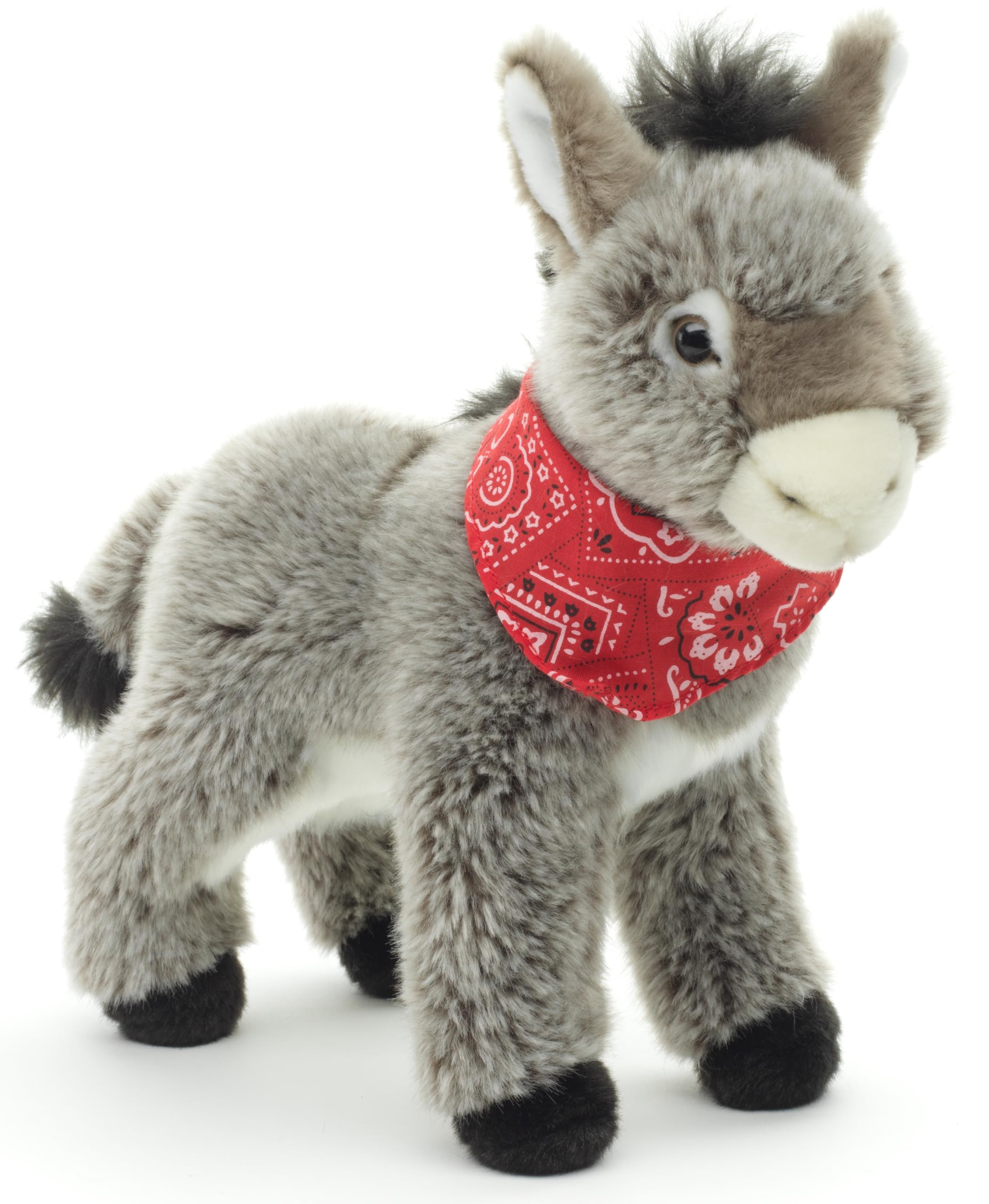 Uni-Toys - Donkey with neckerchief, standing - 30 cm (height) - plush donkey - plush toy, cuddly toy