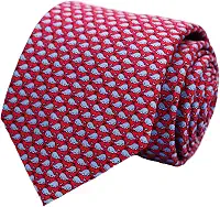 Gravatas masculinas 100% seda feitas à mão com estampas de animais + caixa de presente.., Baleias - Azul marinho em vermelho, Regular Length - 59"