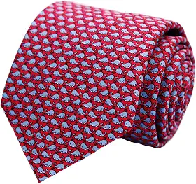 Gravatas masculinas 100% seda feitas à mão com estampas de animais + caixa de presente.., Baleias - Azul marinho em vermelho, Regular Length - 59"