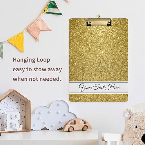 Miniatura 7 de Portapapeles con purpurina amarilla dorada personalizada con clip de metal dorado de perfil bajo para colgar, tableros de clip personalizados para