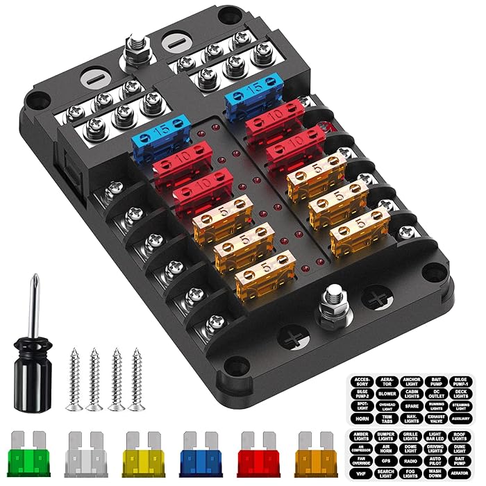 Buy Marine Fuse Block 12v Fuse Box 12Way Boat Fuse Panel 12v Power