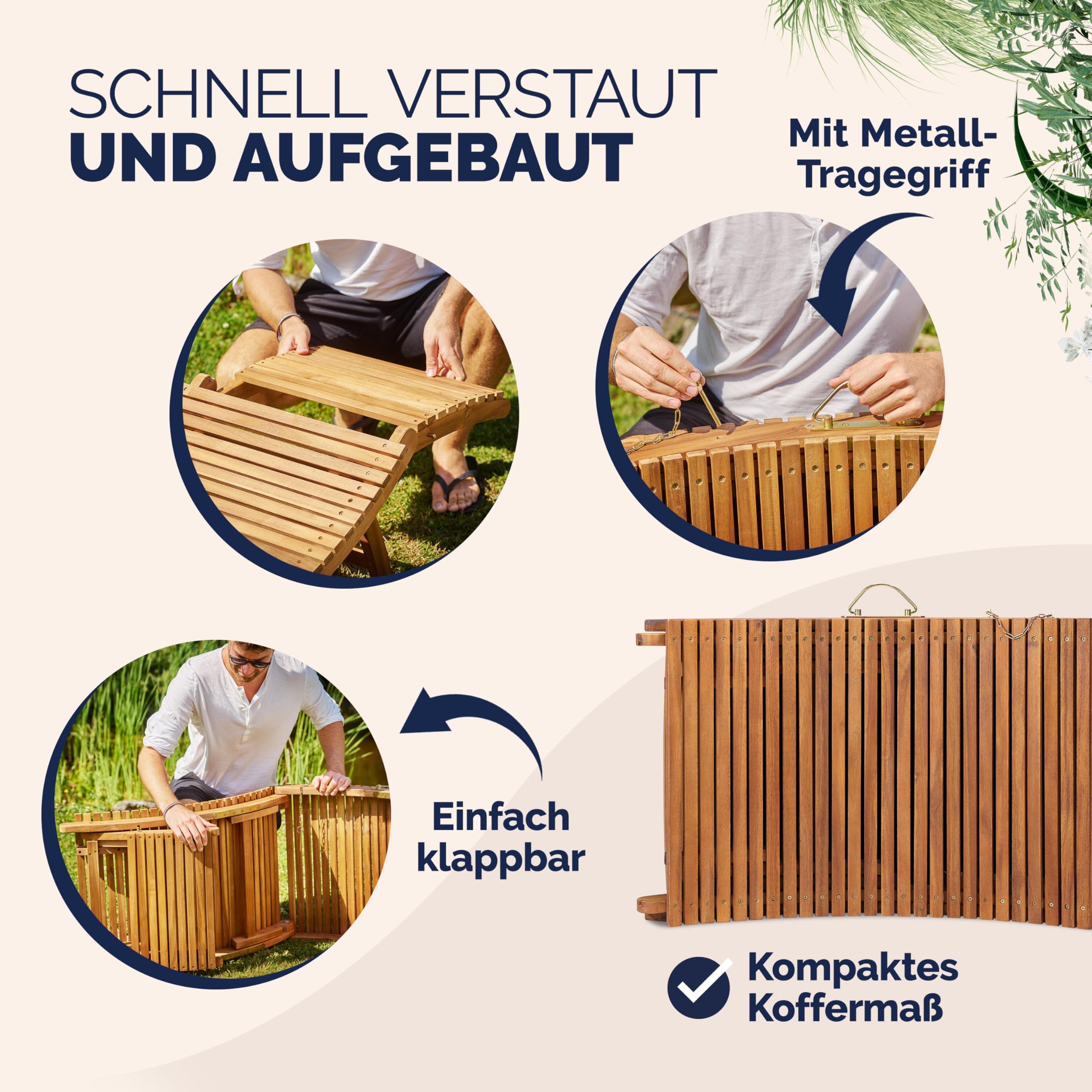 Casaria® Sonnenliege Klappbar Holz FSC®-Zertifiziert 320kg Belastbarkeit 190x60cm Tragegriff Kofferfunktion Garten Balkon Terrasse Gartenliege Klappliege Akazie