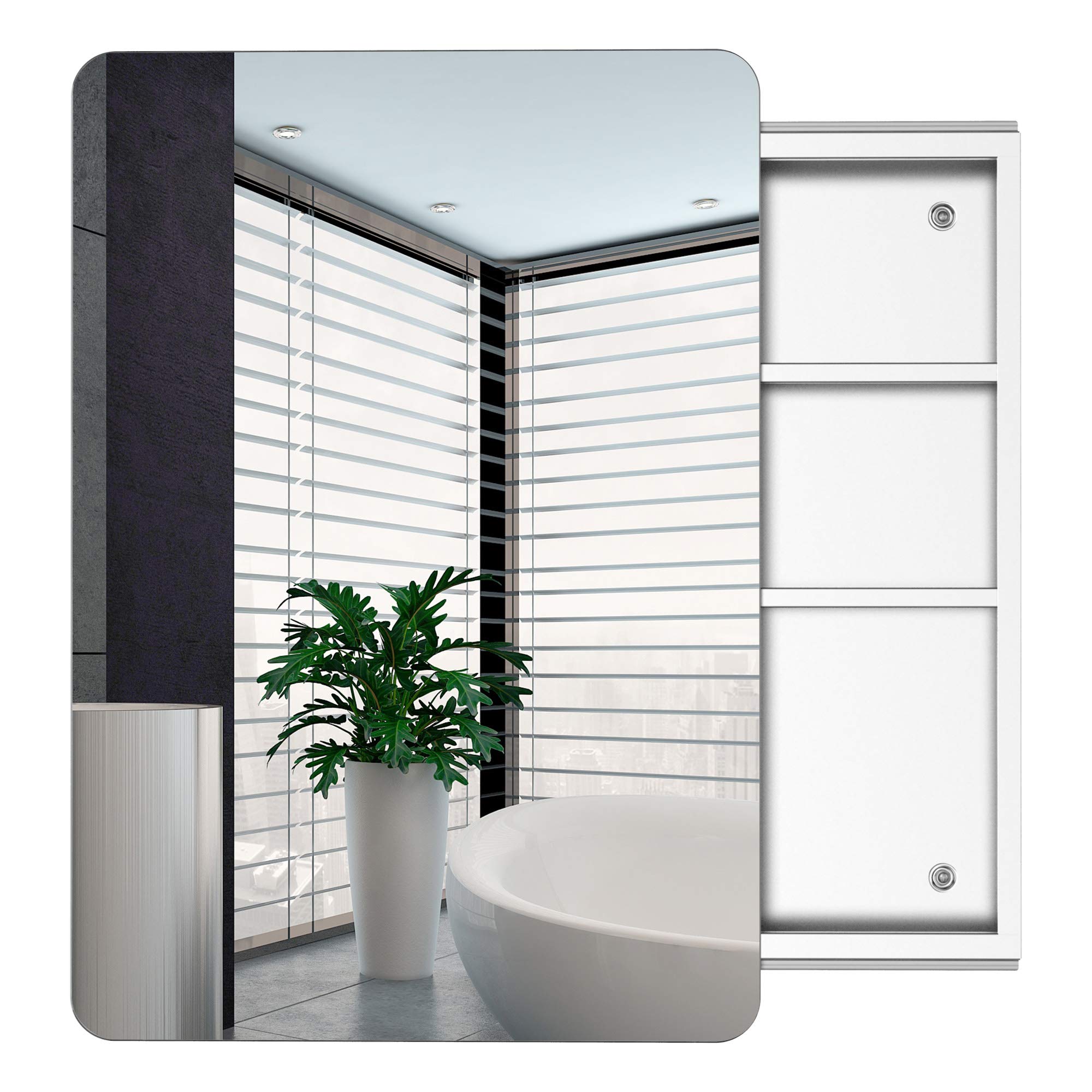 Buy kleankin 66x46cm Curved Bathroom Storage w/Sliding Mirror