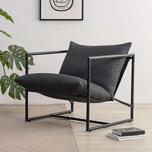 ZINUS Aidan Sling - Silla decorativa con marco de metal y amortiguación de espuma triturada color gris oscuro