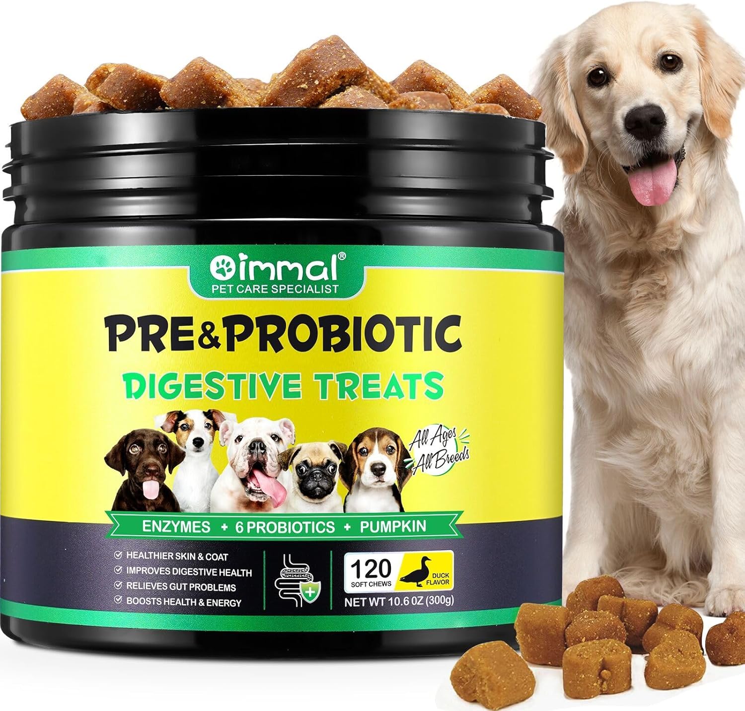 Probiotics for Dogs 120 Count, Dog Probiotic Treats with