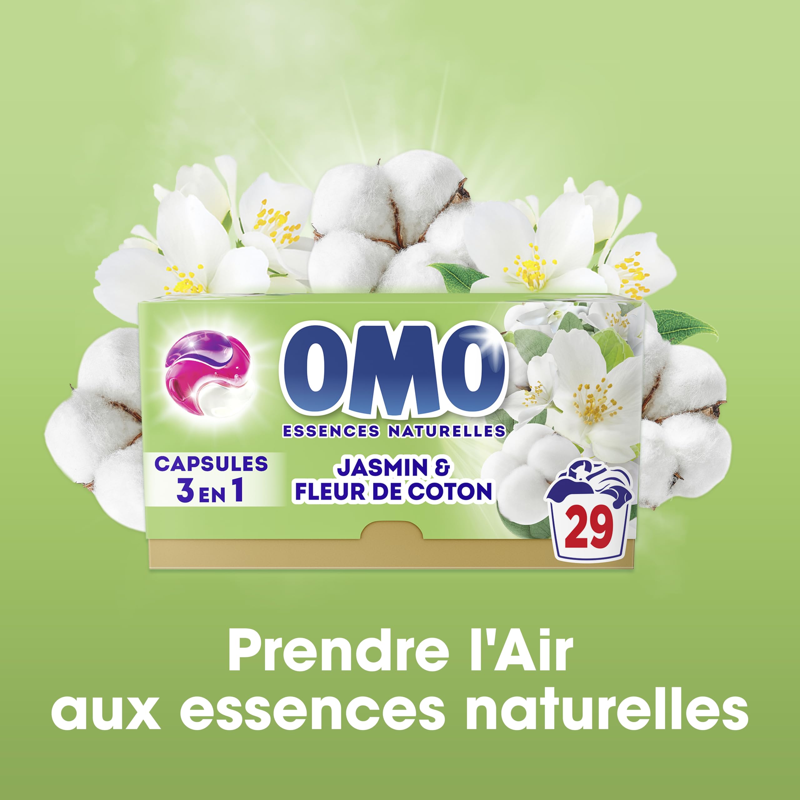 OMO - Lessive liquide en capsules 3 en 1 Prendre l'air - 87 lavages - Jasmin et Fleurs de Coton - propreté éclatante & parfum longue durée aux essences naturelles (lot de 3x29)