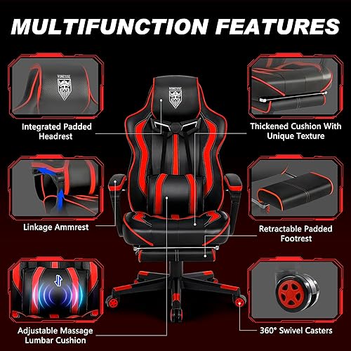 Miniatura 32 de Vonesse Silla de juegos rosa para adultos, silla de juegos de PC para niñas, silla reclinable de computadora con reposapiés, silla ergonómica de