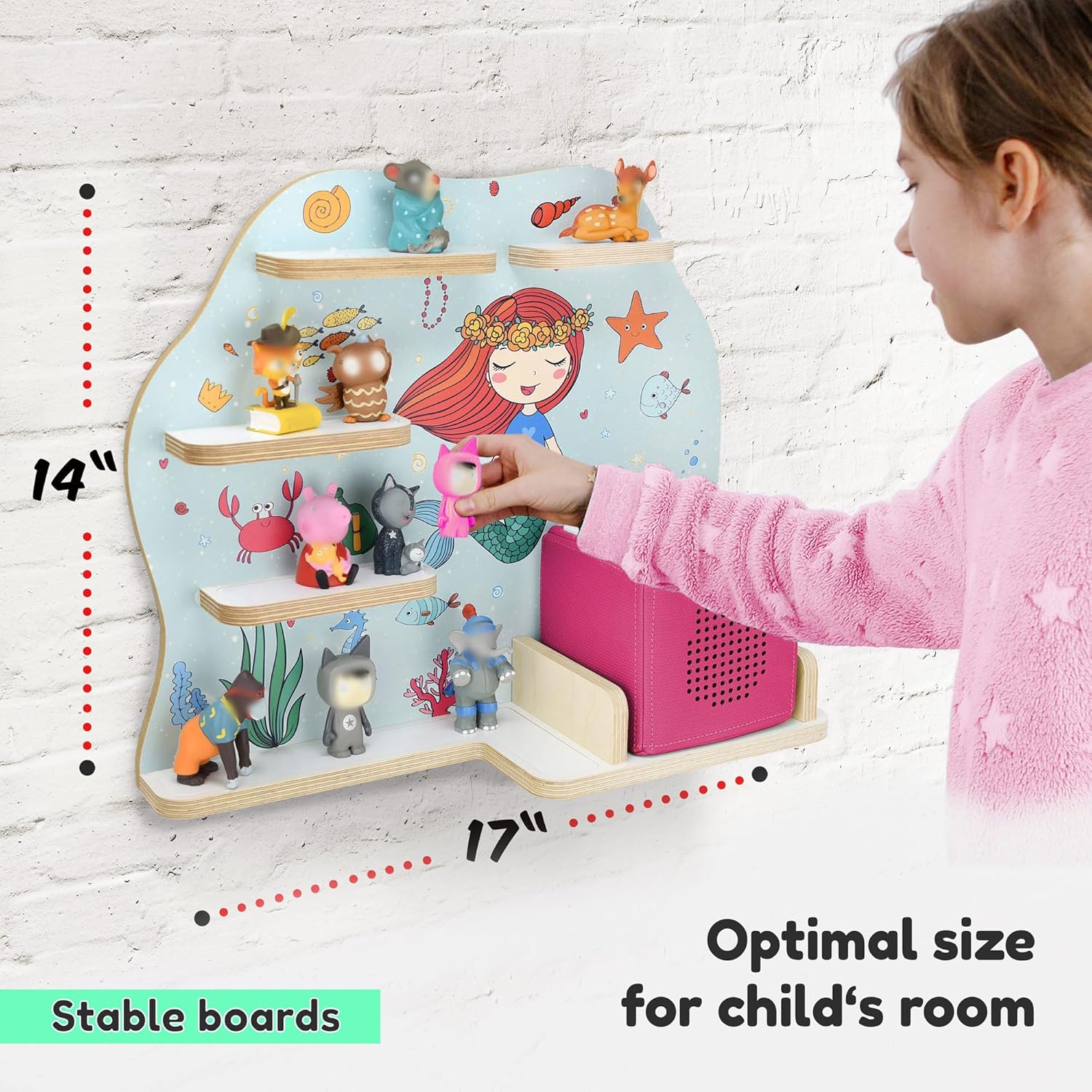 stadtecken Wooden Shelf for Music Box I Suitable for The Toniebox and ca. 35 Tonies I Perfect Storage in The Children's Room I for Setting up or Hanging (Medium, Mermaid)