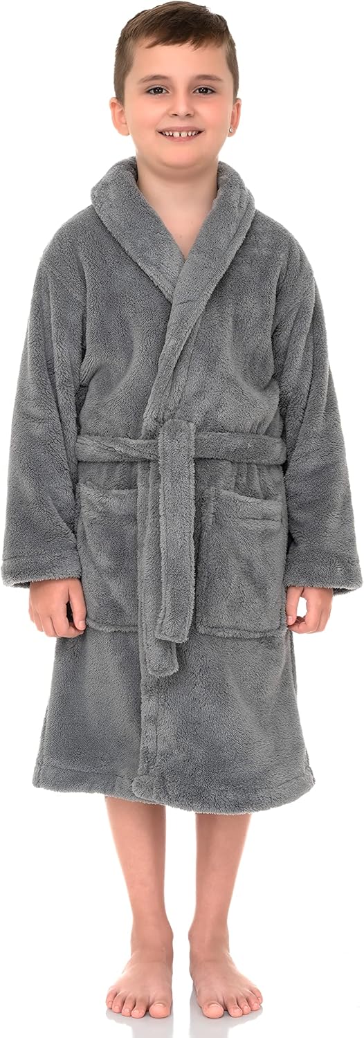 TowelSelections Boys Robe, Kids Plush Shawl Fleece Bathrobe