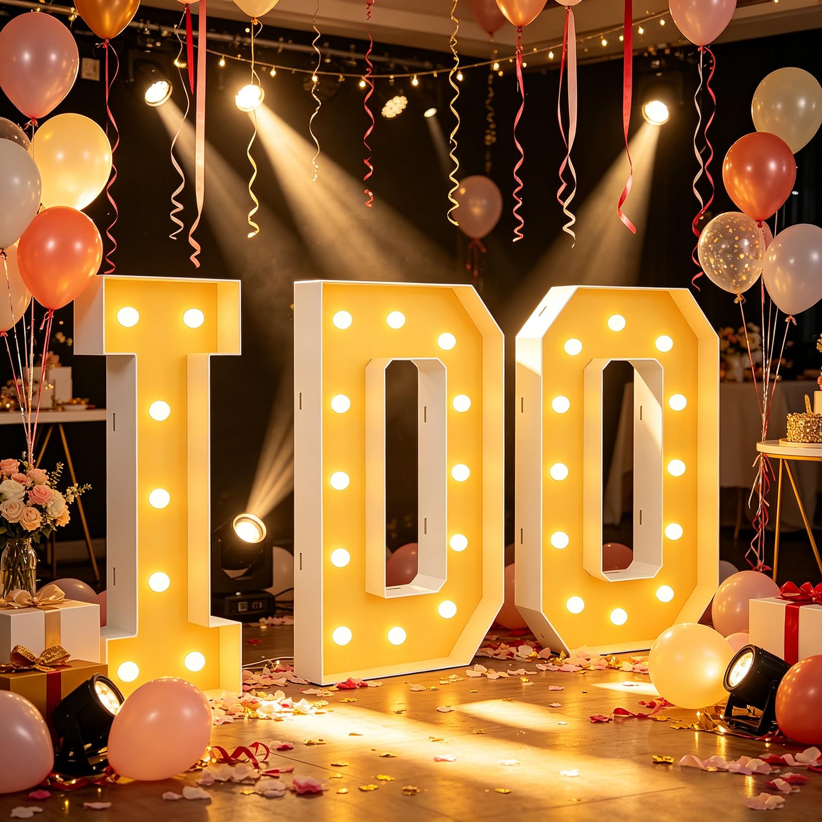 Marquee LED I DO Light Up duża dekoracja imprezowa, piankowa płyta mozaika balon ramka znak na urodziny rocznicę ślubu, 70 cm - 2,3 ft