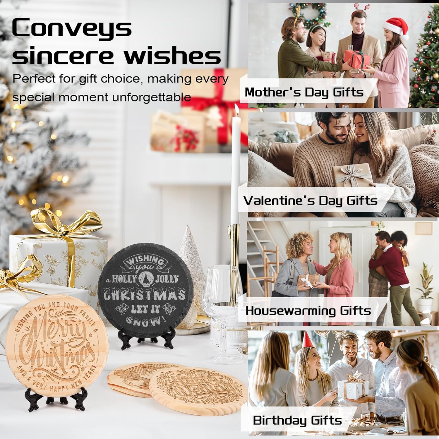 72 PCS Coasters for Laser Engraving, MAPRIAL 4 Inch 36 PCS Black Slate Stone Drink Coasters Bulk, 36 PCS Pine Wood, Engravable Blanks Material for Engraver, Halloween, Decor, Gifts, Crafts, Round - Image 5