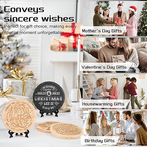 Miniatura 5 de 72 posavasos para grabado láser, 4 pulgadas, 36 posavasos de piedra de pizarra negra a granel, 36 piezas de madera, material grabable para grabador,