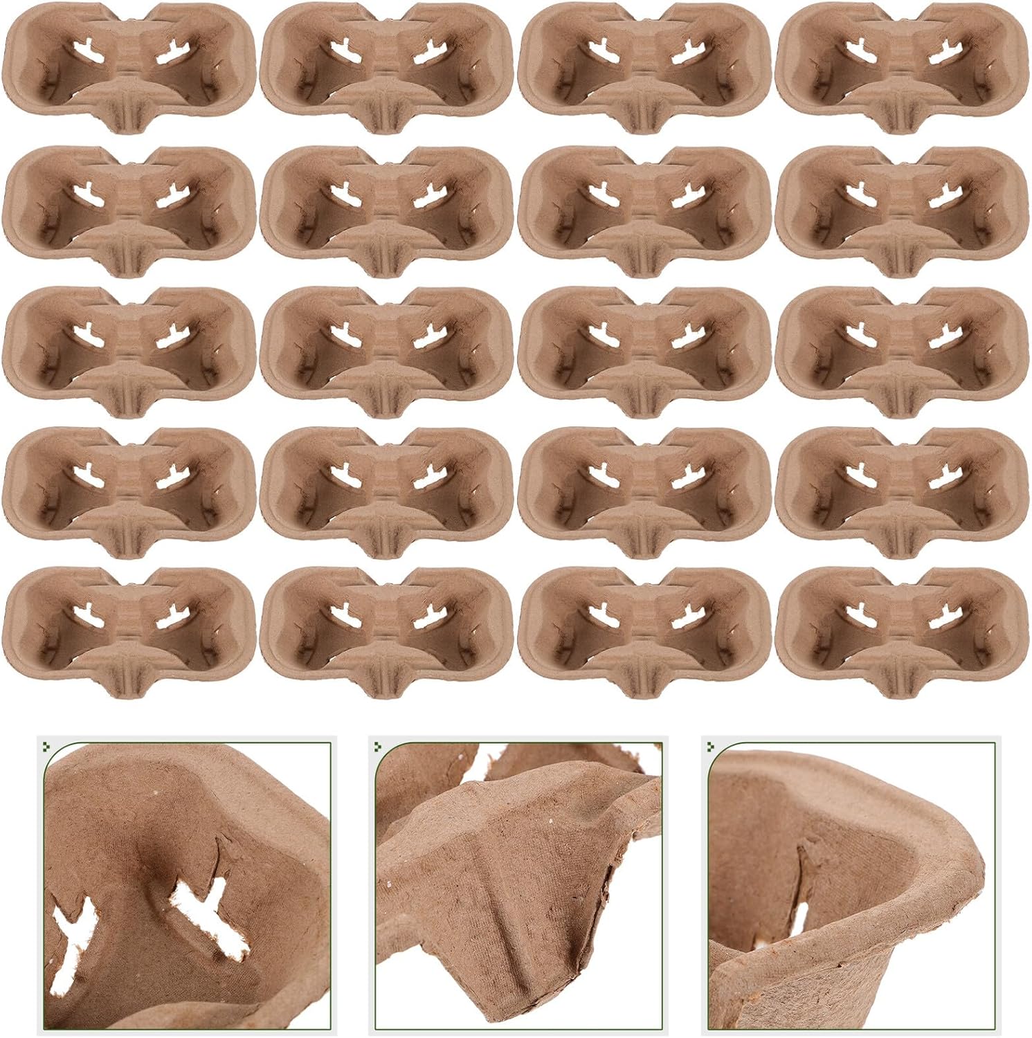 Toyvian 50pcs Biodegradable Pulp Drink Carrier Tray for Cups Strong Paper Beverage Holder for Hot Cold Drinks Portable Takeout Cup Carrier for Coffee Picnics Restaurants
