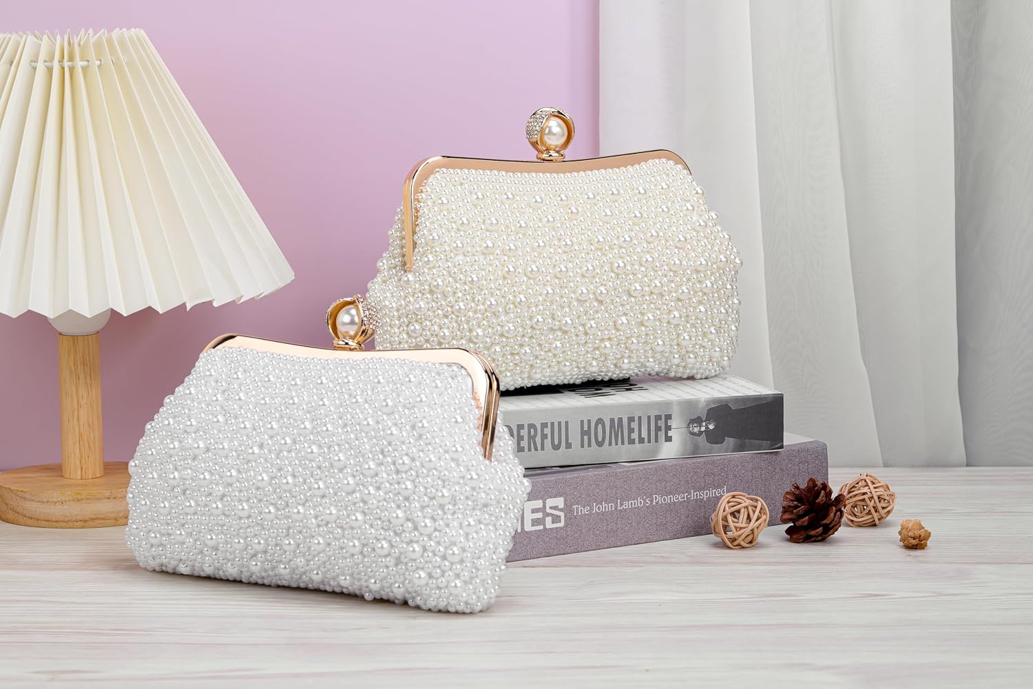 FALETO Pearl Clutch Bag for Women Evening Wedding Party Bridal Handbag Ladies Beaded Clutch Purse for Party - Image 7