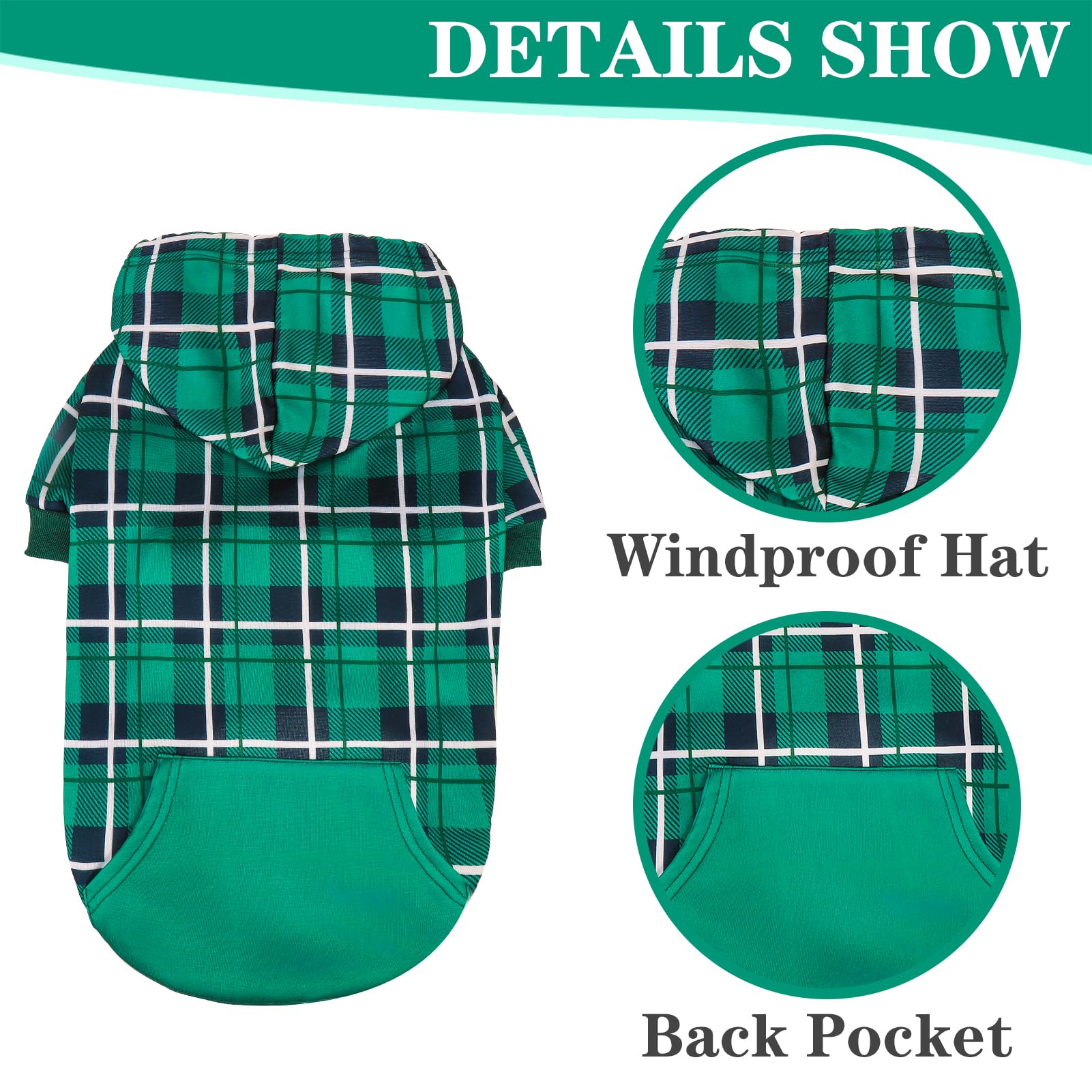 EXPAWLORER Plaid Dog Hoodie British Style, Tartan Pet Clothes Warm Dog Jumper with Lead Hole - Image 3