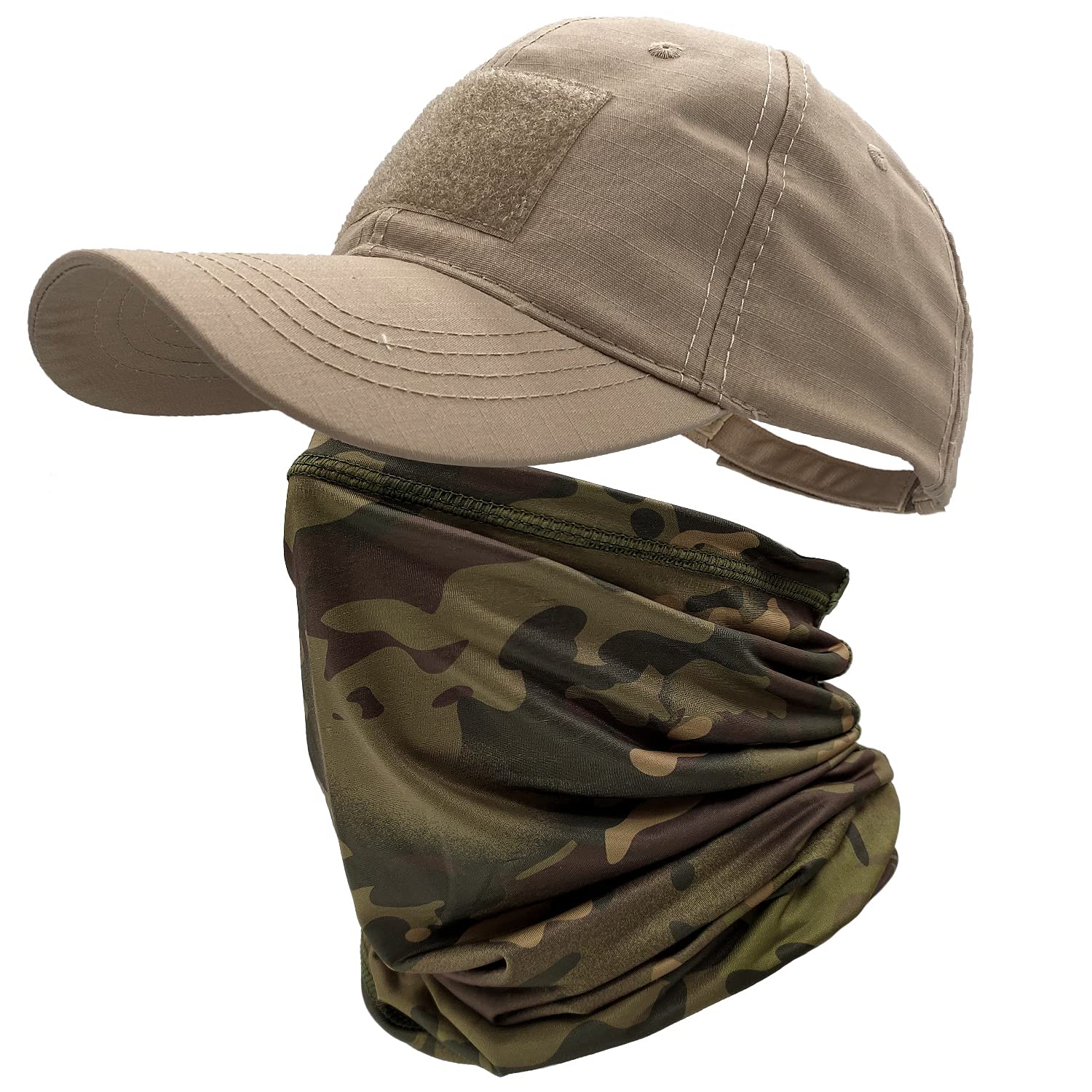 Ehsbuy Unisex Solid Khaki Baseball Caps For Men With Cooling Neck Gaiter Face Scarf Mask Army Tactical Military Hat Neck Tube Snoods For Running Hunting Camping Cycling Fishing Outdoor Sports