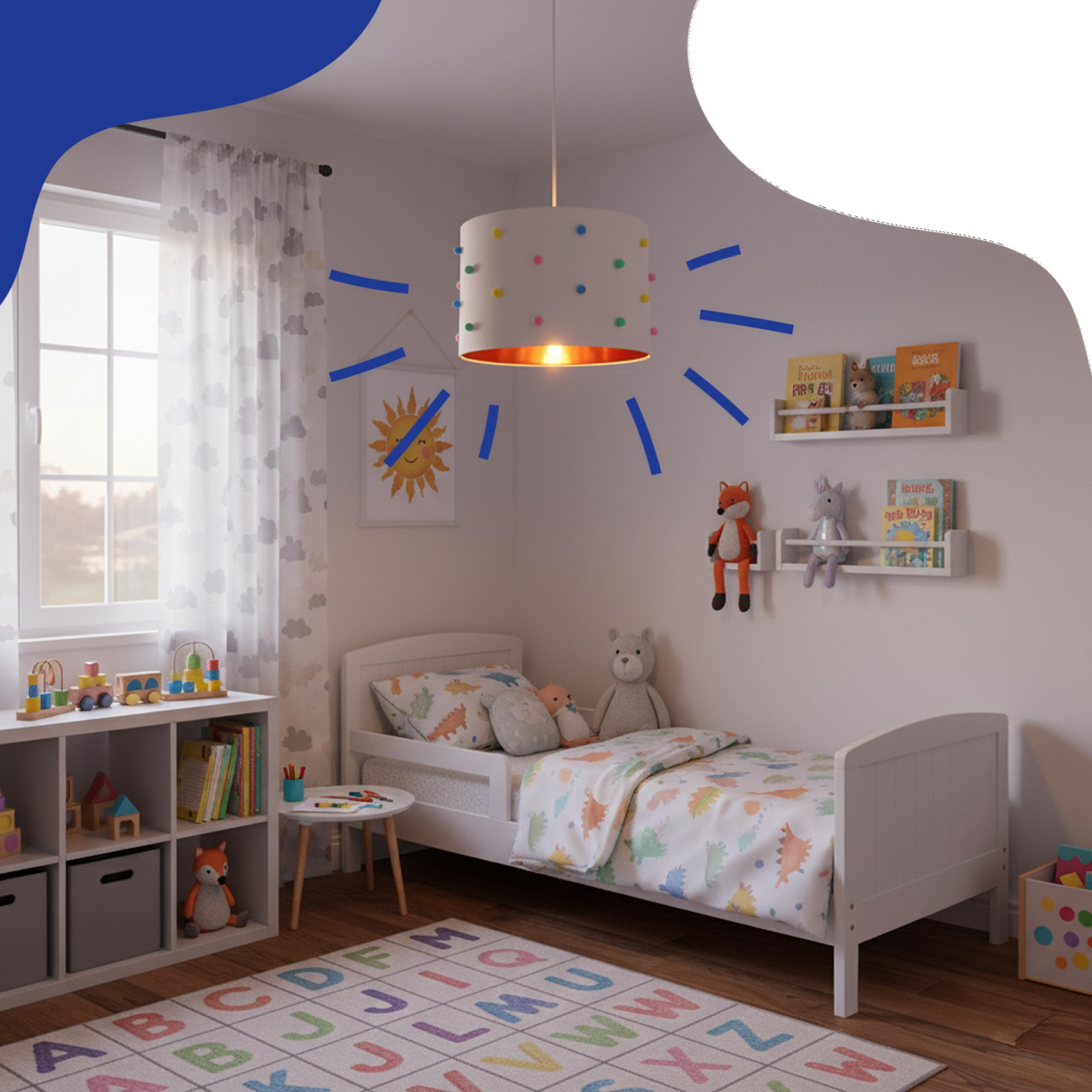 Relaxdays Lampada a Sospensione per cameretta, Pompon, HxD: 125 x 35 cm, Bambini, Bianca/Multicolore