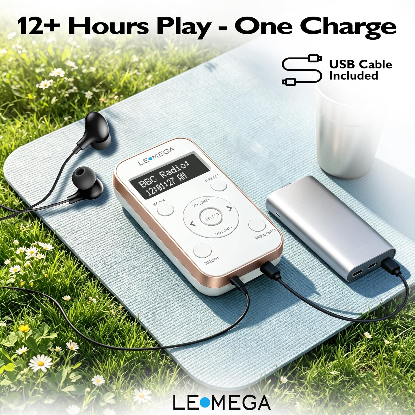 LEMEGA PR1L Radio DAB Tascabile,Radio FM,Radio DAB+ Portatile,Cuffie Incluse,Batteria Ricaricabile,40 Preselezioni, Radio DAB Sportiva con Interruttore Bloccabile.Nero/Argento(Champagne)