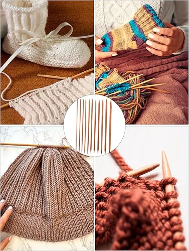 Miniatura 6 de Haosie Juego de agujas de tejer de doble punta, 55 piezas, agujas de tejer de bambú para manualidades hechas a mano, pequeños artículos de punto, 11