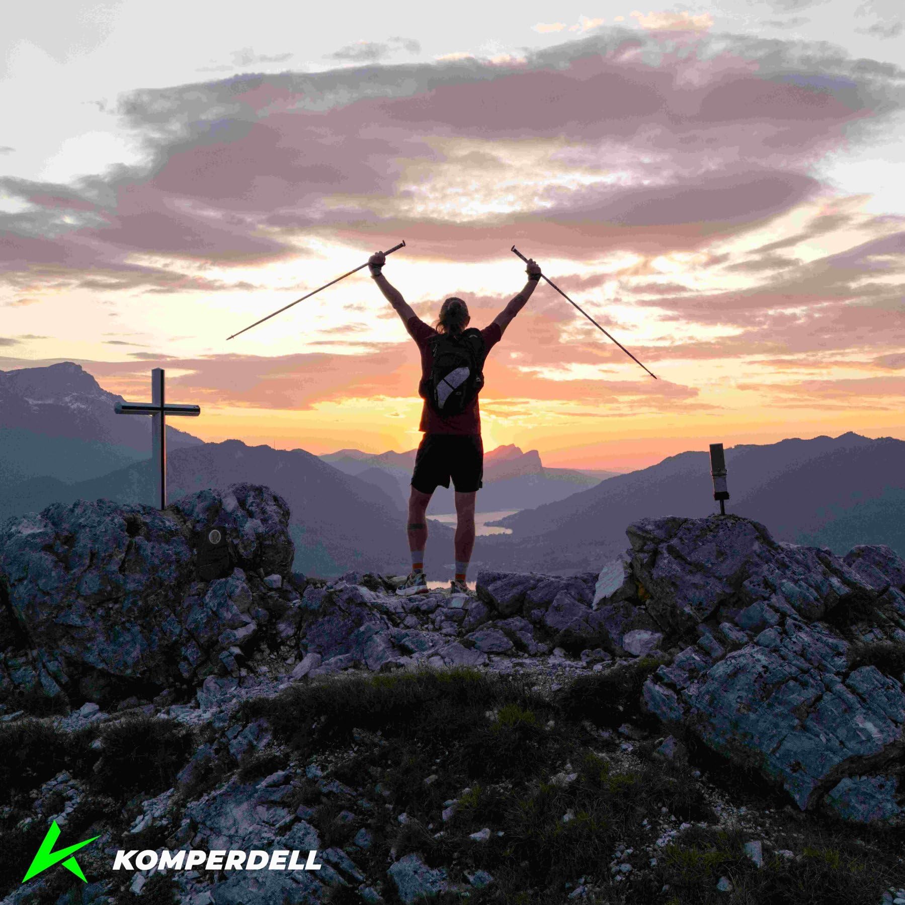 Komperdell FXP Carbon Ultra - Bastone pieghevole da trekking, 45 cm, colore verde e rosa, misura 125 cm, ultraleggero