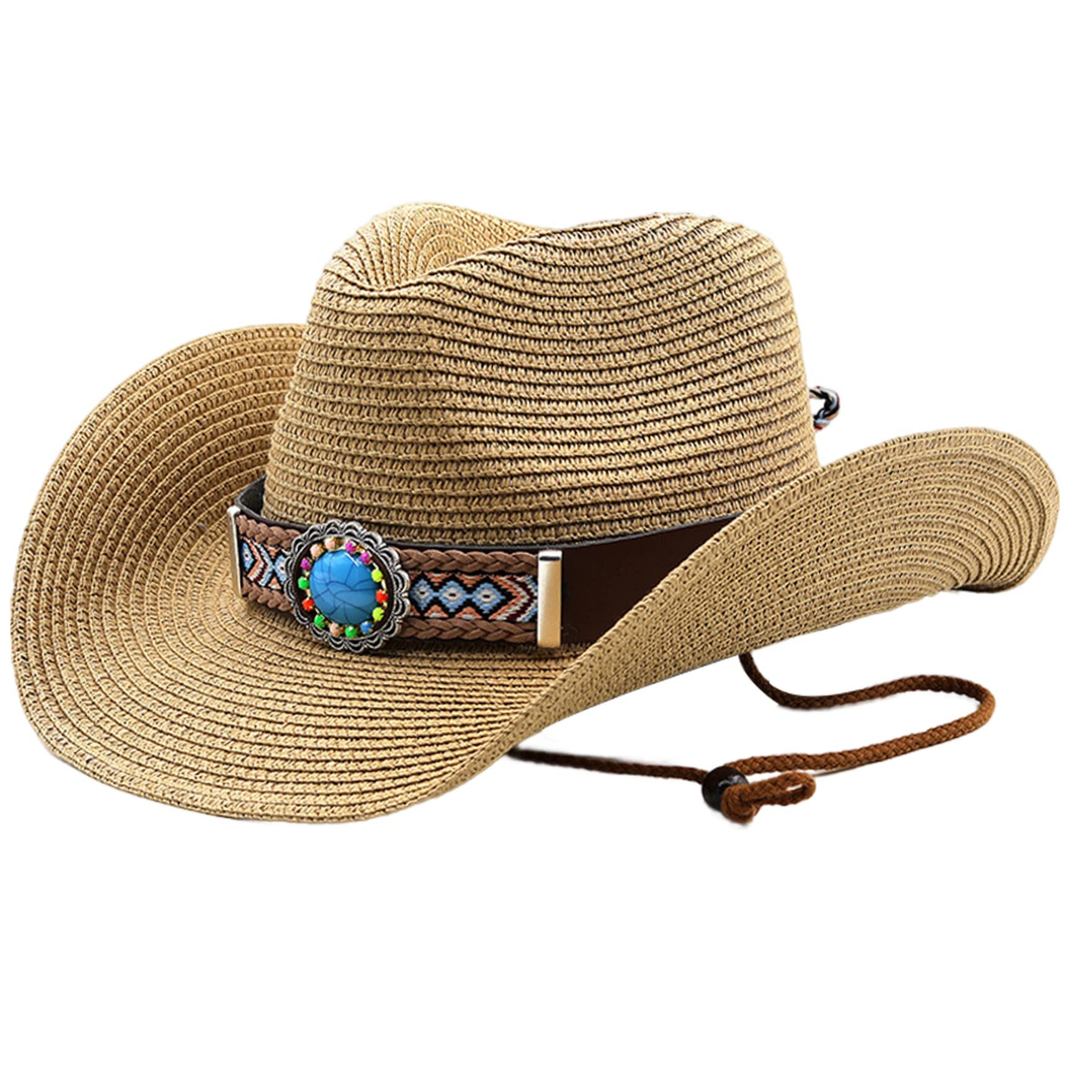 Jorzer Cowboy Straw Sombrero Hombres Mujeres Paja Vaceta Sol Sol Vintage Estilo de nacionalidad Roll up Summer Beach Gat para Verano