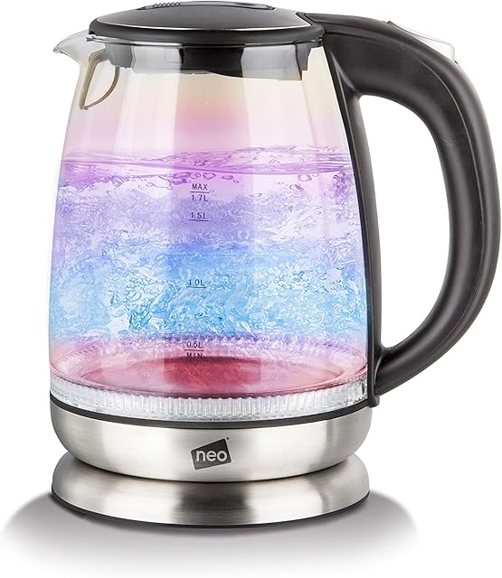 Neo Rainbow Cordless LED Illuminated Illuminating Fast Electric Stainless Steel Clear Glass Kettle 1.7L Jug Cordless (Copper)