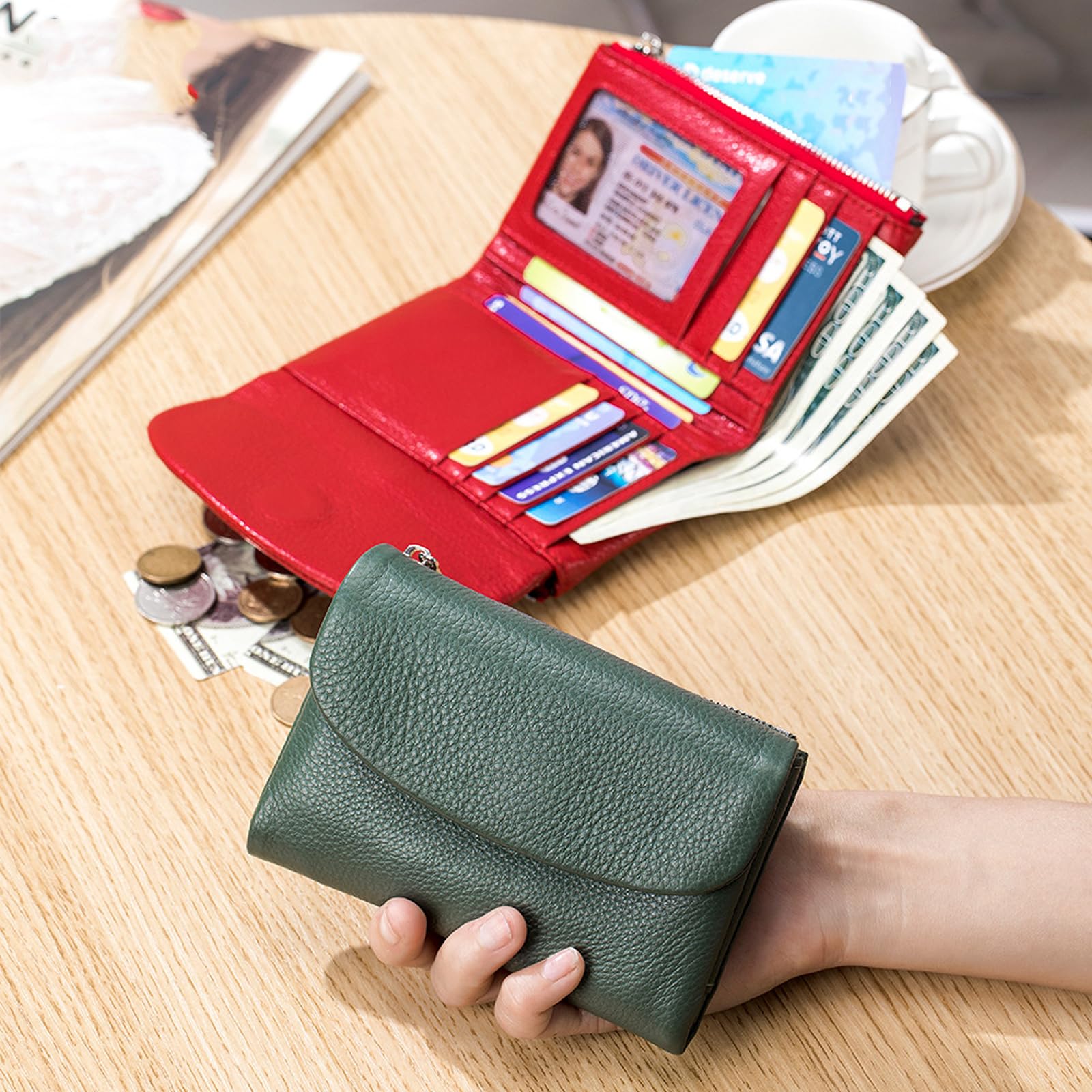 Unisex Pebble skórzany portfel, krótka torebka z prawdziwej skóry na monety i karty, mały portfel damski etui na karty kopertówka, H, Jeden rozmiar, Klasyczny