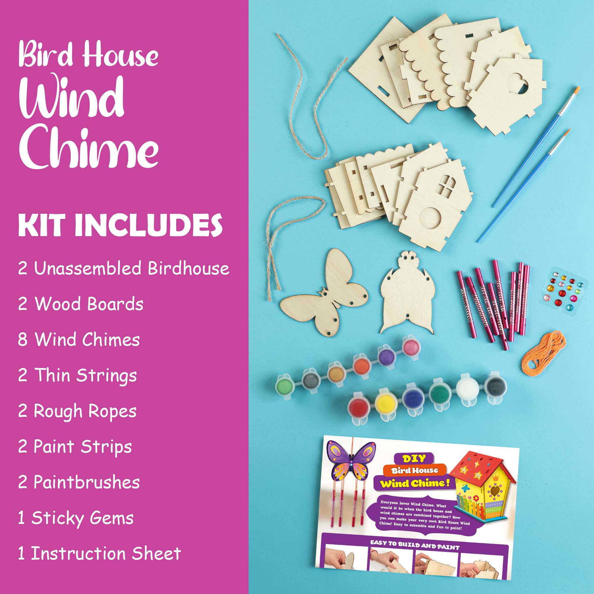 Byncceh 2 PCS Casa de Pájaros de Madera para Pintar Niños – Kit Manualidades Niños y Niñas con Kit Pintura, Figuras para Pintar y Casa Pájaros Manualidades, Regalos Creativos 6-12 Años