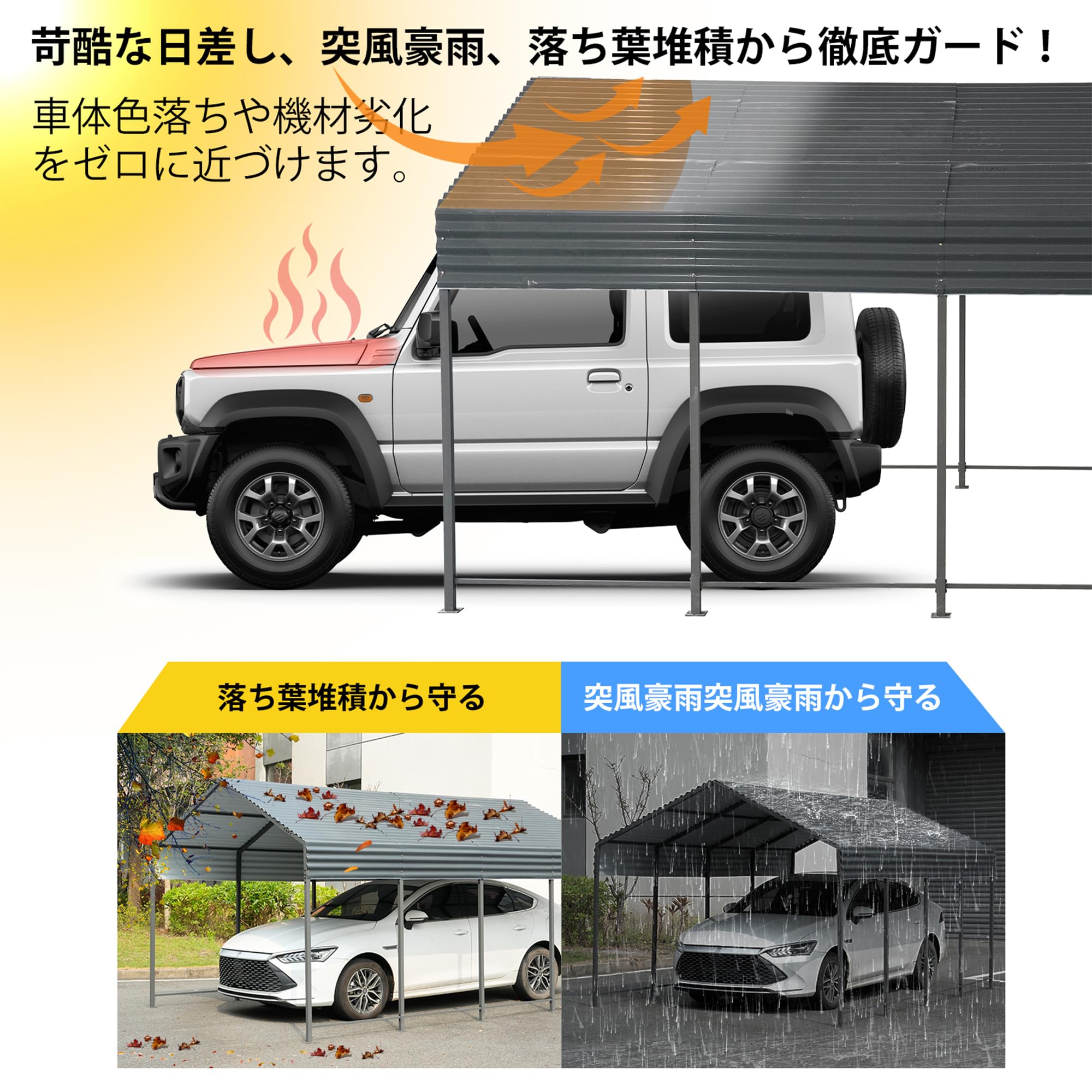 Amazon.co.jp: スチールガレージ 車庫 大型 カーポート 頑丈 防水 防錆