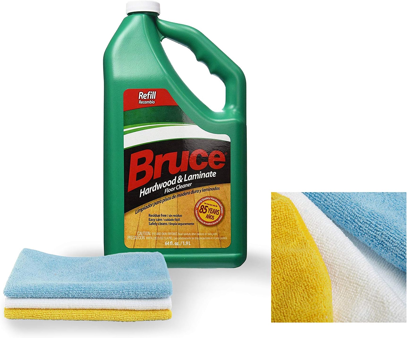 Bruce 64 fl. oz. Hardwood and Laminate Floor Cleaner Refill | with Three Microfiber Cleaning Cloth | Easy Liquid Clean Home Wood Vinyl Half Gallon |
