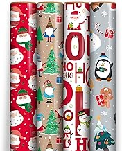 Pack of 4 x 4M Cute Christmas Santa and Friends Wrapping Paper roll -Perfect for Christmas, Festival and Festive Decoration
