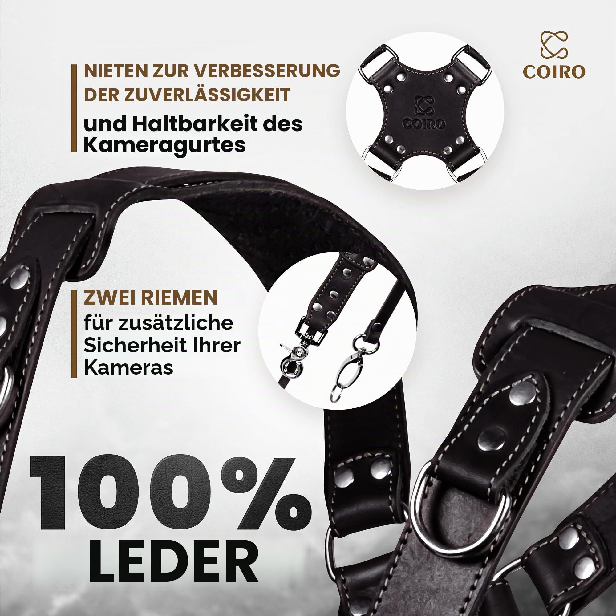 C Coiro Dual-Kamera-Gurt für Fotografen, doppelt verstellbarer Ledergurt DSLR/SLR, Dual-Schultergurt