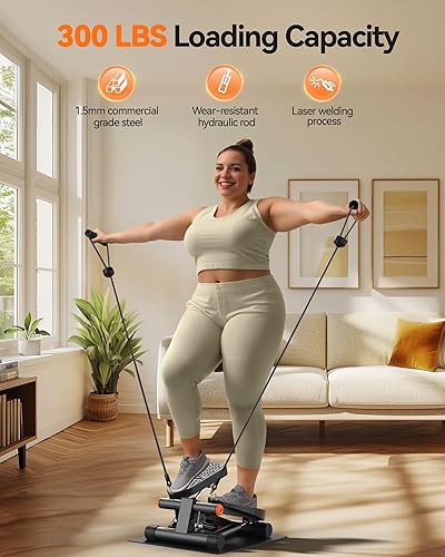 Miniatura 5 de Niceday Steppers para ejercicio, Escalera con bandas de resistencia, Mini paso a paso con capacidad de carga de 300 libras, paso a paso hidráulico