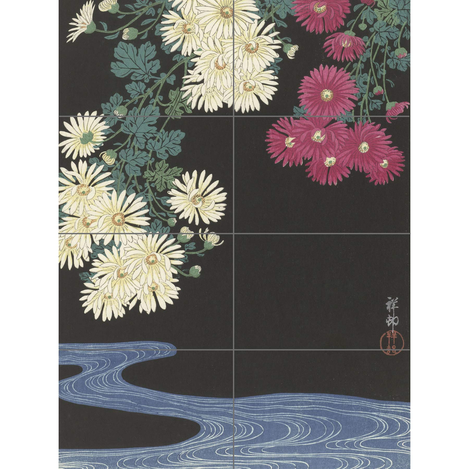 Artery8 Ohara Koson Chrysanthemums Running Water Japanese XL Giant Panel Poster (8 Sections)