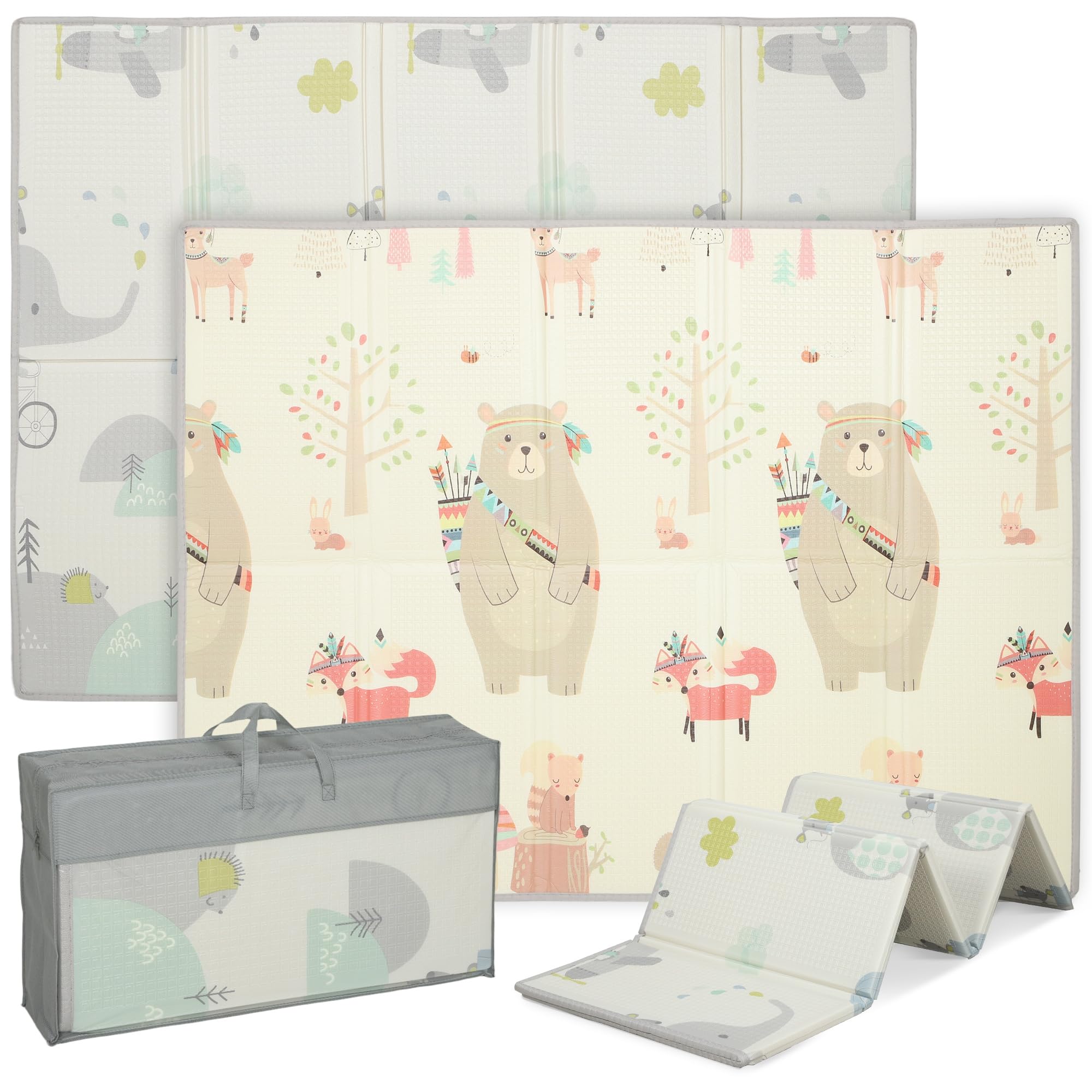 AIYAPLAY Tapis de Jeu pour bébé Pliable et réversible, 200 x 150 x 1,​5 cm, Tapis de Sol en Mousse épais, antidérapant et imperméable, Motif d'animaux favorisant Le développement sensoriel