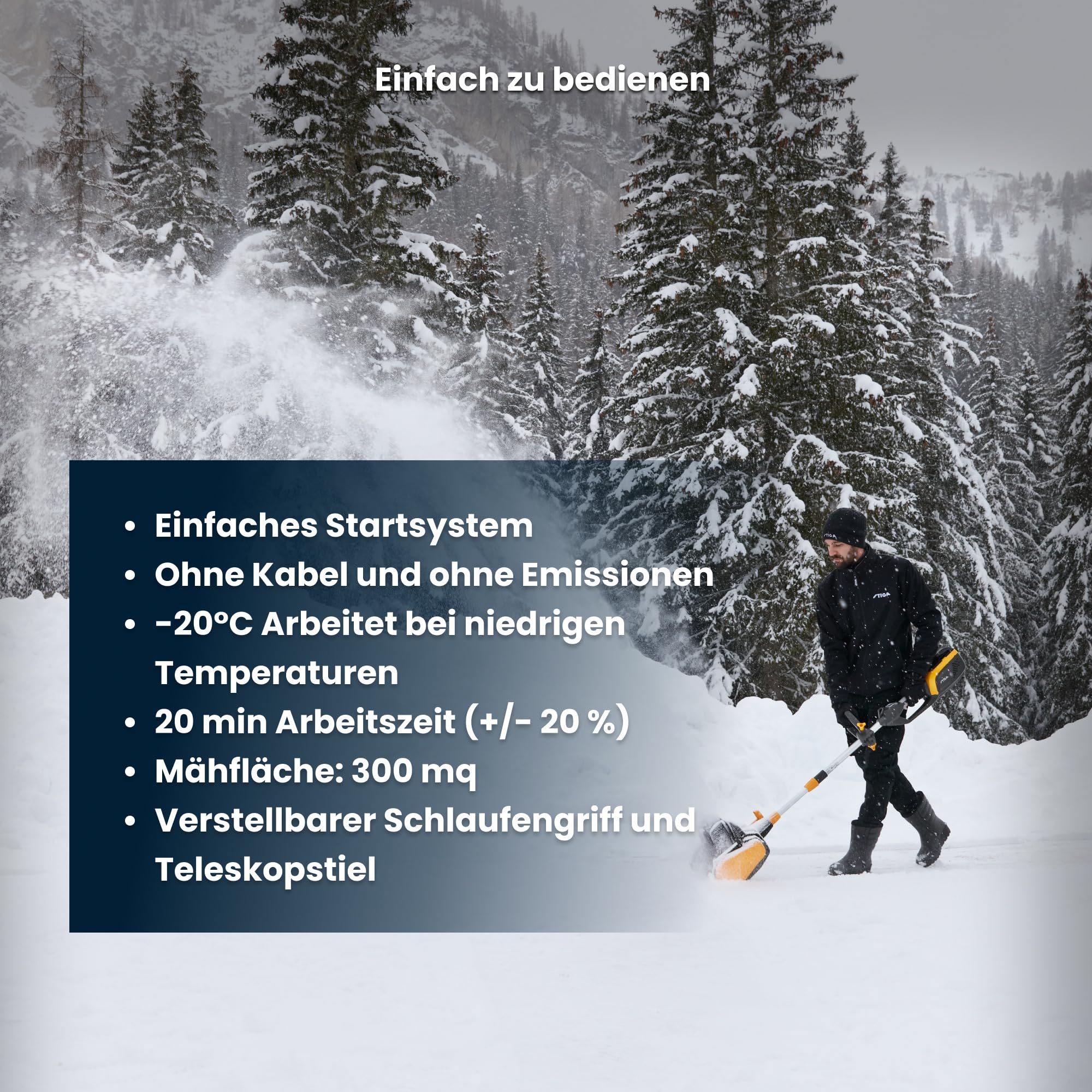 STIGA ST 300e Kit Schneefräse (450W), Betrieb bis -20°, Inkl. 48V (2Ah) Akku & Ladegerät, Gelb