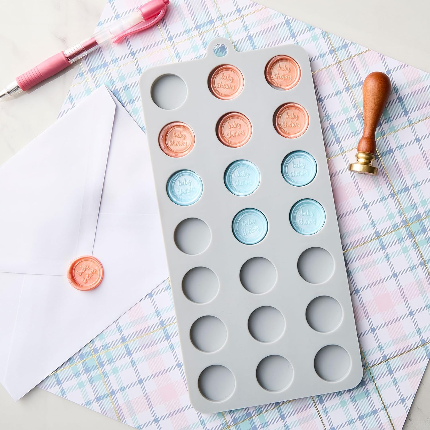 Recollections Wax Stamp Silicone Mold – 10" x 4.7" Light Gray Mold for Making Multiple Wax Seals, Nonstick & Reusable, 12 Molds Total, 12 Pack