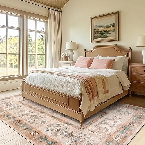 Miniatura 160 de jinchan Alfombra de área lavable de 2 x 3, alfombra vintage floral para puerta de interior, con antideslizante, alfombra pequeña de pelo bajo