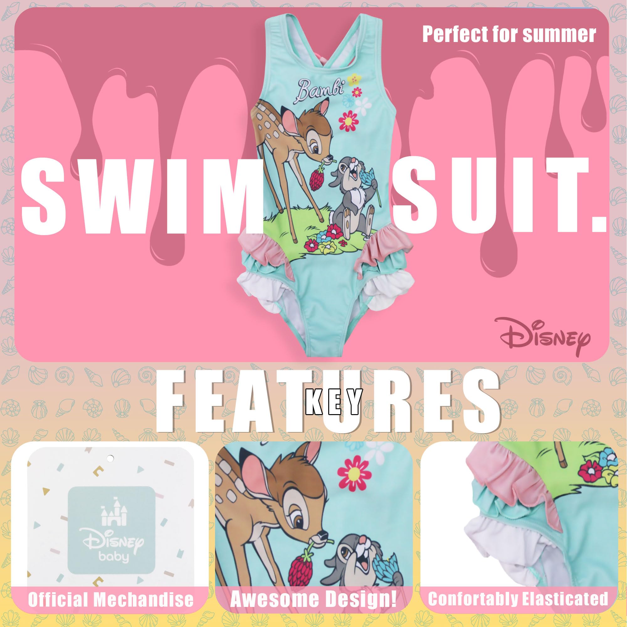 Disney Costume da Bagno Intero Mare Bambi per Neonato Bambina 1 Pezzo Bimba 6661